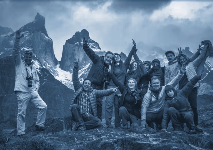 Group of hikers on a trail in Torres del Paine