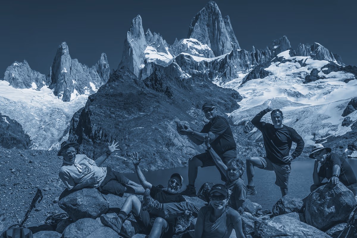 A group of friends together in the mountains